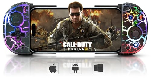 Joso Phone Controller for iPhone, Android, wireless Game Joystick with Hall Effect Joystick/Turbo, RGB Controller for iPhone 16/15/14/13/12 Series, Galaxy S24/23/S22/S21 Series Play COD Mobile & More