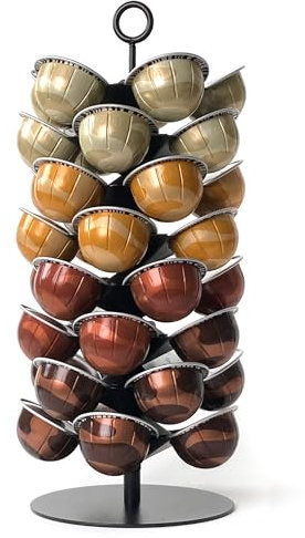 xympo Carrusel de cápsulas de café para cápsulas Nespresso Vertuo, capacidad para 40 cápsulas, soporte giratorio de 360°, metal (negro)