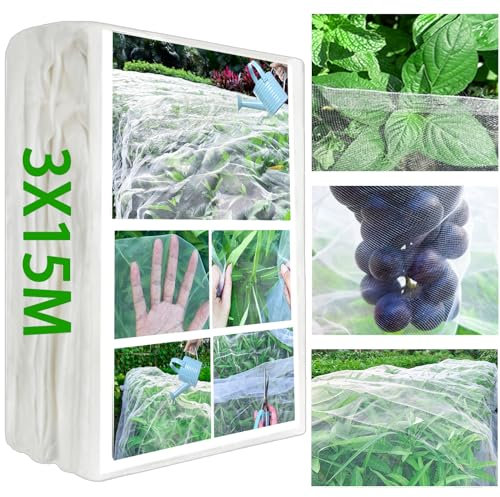Filet de jardin - 3 x 15 m - Filet anti-insectes pour légumes - Maille fine - Couverture surélevée pour plantes - Filet de protection contre les insectes nuisibles et oiseaux