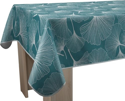 Le Linge de Jules Nappe Anti-Taches Biloba Vert - Rectangle 150 x 240 cm