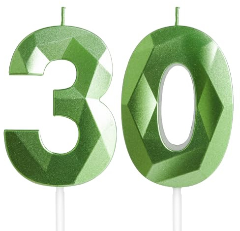 Yiran 30th Birthday Candles, Green Number 30 Candle for Cake, Happy Birthday Candles, Green Cake Topper Decorations for Birthday Party Baby Shower Wedding Anniversary