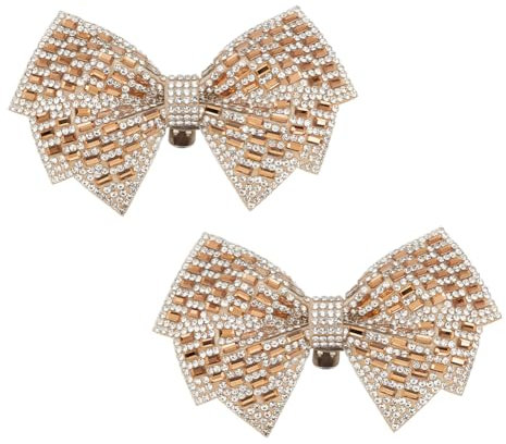 DELORIGIN 1 Pair Gold Bow Shoe Clips Wedding Rhinestone Bow Shoe Buckles Bridal Removable Shoe Clips Bowknot Shoe Buckle Bag Clothing Hair Decorations for Women Party Heels Flats Pumps Craft