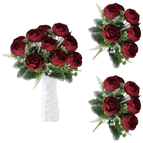 astylishome Dekoblumen Künstlich Realistische Künstliche Blumen Rosa Kunstblumen Pfingstrosen mit 12 Blumenstrauß für Hausdekoration oder Brautstrauß 1007