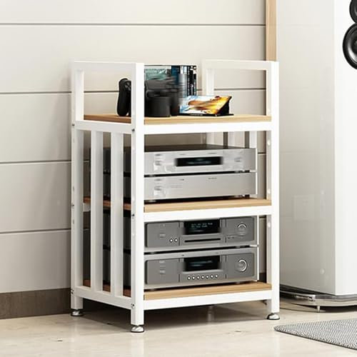 Mobile Stereo Hifi,Mobiletto Rack Audio a 3/4 Livelli in Legno,Telaio in Metallo,Supporto Multimediale AV,Mobile Giradischi,Mensola Sotto TV,Armadietto Rack Audio,Mobili per Hi Fi Vinili Stereo Media(