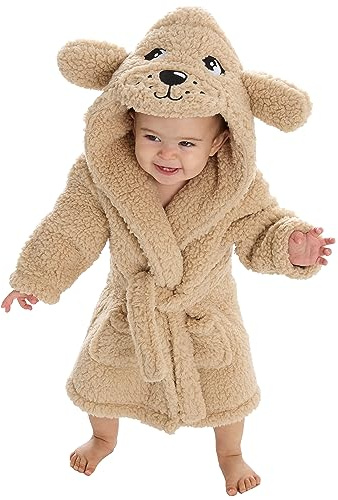 Baby Boys Girls Unisex Babies Animal Robe Fluffy Snuggle Fleece Hooded Dressing Gown Teddy Bear Puppy 0-6 Months