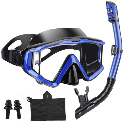 Snorkeling Gear for Adults Youth Kids, Snorkel Mask Set, Diving Mask Scuba Snorkle, Swimming Goggles Dive Mask, Leak-Proof and Fog-Proof Automatic Adjust Buckle