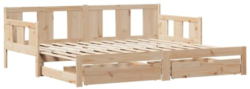 vidaXL Lit de jour, canapé-lit extensible avec tiroirs, lit d'appoint, sans matelas et sommier à lattes, 90 x 190 cm, en pin massif