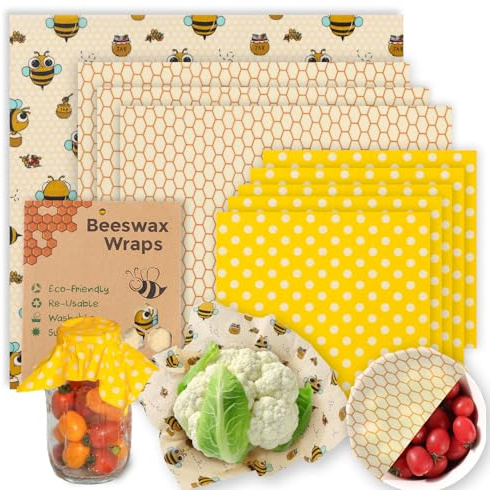 WeAreULEF Beeswax Food Wraps 9 Pack Reusable Food Wrap Wax Paper Sheets, Eco Friendly Bees Wax Food Covers for Mason Jars, Sandwiches, Cheese, Bread Bags & Bowls, Green Kitchen Gift Set