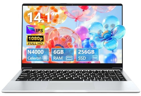 rumlawn PC Portatile Win 11,Computer Portatile 14,1 Pollici, Celeron N4000 Processore, 6GB RAM 256GB SSD (Supports Expand 1TB), Laptop 180°Flip, Webcam/TF Card/WiFi 5/MINI HDMI /USB3.0