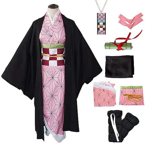 Boyigog Set de disfraz de cosplay de 9 piezas, conjunto de kimono para niños y adultos, conjuntos de kimono de cosplay, ropa de cosplay de Halloween, carnaval, fiesta, mascarada para damas (Talla L)