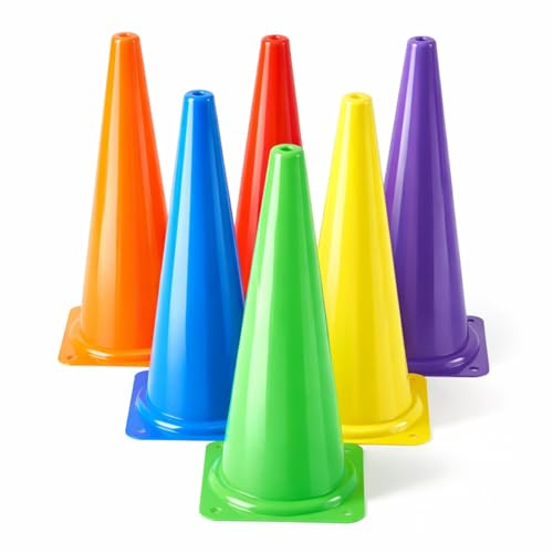 Seenelling 6 Pcs 18 Inch PE Cones Flexible Vinyl Poly 6-Colored PE Class Equipment for Sports Training