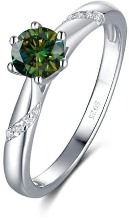Diamantring, 1 ct D-färgad gul/blå/vit moissanitring, 925 sterlingsilverring