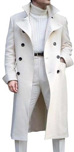 Trench coat homme à revers cranté, croisé, long, style décontracté, en mélange de coton.