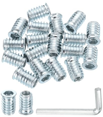 sourcing map 20 Pcs Threaded Insert for Wood, 5/16 - 18 Carbon Steel Threaded Studs Hex Socket Drive Nut Inserts Screw in Nut Fastener Connector with Hex Wrench 20mm Length for Home, Silver