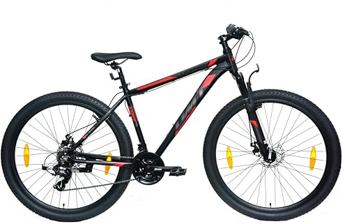 DEPORBIKES Bicicleta montaña Adulto 29 Pulgadas | Cuadro de Aluminio + 21 Velocidades Shimano + Suspensión Delantera + Frenos Disco Mecánico | Bicicleta montaña Segura y Resistente (Negro-Rojo)