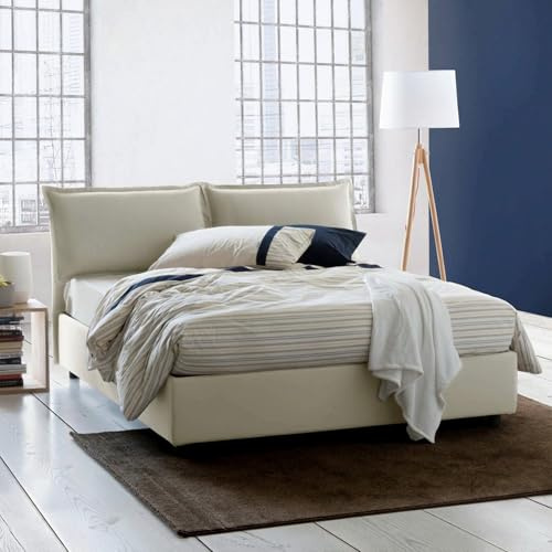Talamo Italia - Letto matrimoniale Antonia, Letto contenitore con rivestimento in tessuto, 100% Made in Italy, Apertura frontale, adatto per materasso Cm 160x200, Beige