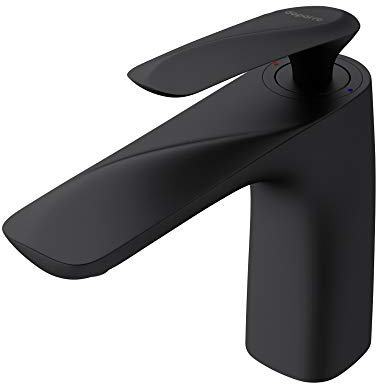 doporro Design Armatur Wasserhahn Bad Schwarz Matt | Waschtischarmatur für Waschbecken | Waschbeckenarmatur Bad 16,5 cm hoch