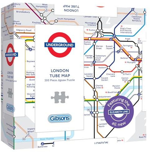 Gibsons London Tube Map 500 Piece Underground Challenging Jigsaw Puzzle for Adults Teens UK Made Thick Sustainable 100% Recycled Board Tfl Transport for London Enthusiasts British Gift