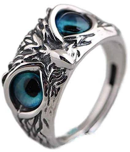 WINBST Bague porte-bonheur en forme de chouette, en argent sterling 925, style vintage, bague ouverte de protection vieille chouette pour femmes et hommes