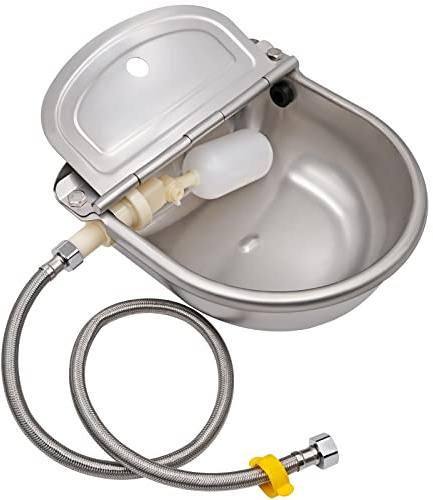 Abreuvoir Automatique en Acier Inoxydable avec Vanne à Flotteur Réglable et Tuyau Tressé, pour Bétail, Bovins, Chevaux, Chiens, Chèvres et Cochons
