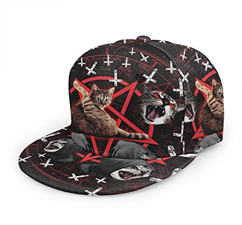 Oaieltj Unisex Baseball Cap Damen Herren Einstellbare Snapback Flat Bill Brim Baseball Cap Cool Hip Hop Hat, Satanic Cat Pentagram Death Black Metal, One size