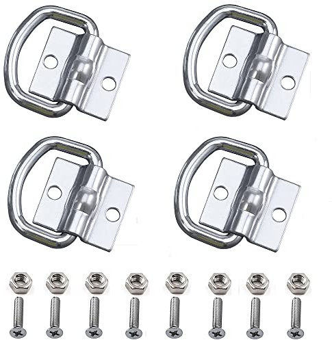 WeqeYent 4 PCS D Rings Tie Downs Straps Ring,D-Ring Galvanized Steel Cargo Anchors Lashing Rings Heavy Duty Hooks with 8 Pcs bolts for Loads securing in Van Boat Trailers Truck