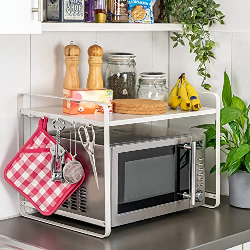 bremermann Mikrowellenregal, Bäckerregal mit 2 integrierten Hakenleisten, aus Metall (Weiß)