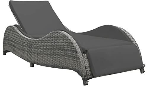 Sonnenliege Relaxliege Gartenliege mit verstellbarem Rückenlehne & Auflage, Liegestuhl aus Stahl und PE-Rattan, Gartenliegestuhl Gartenstuhl Rollliege für Terrasse Balkon, Anthrazit 200 x 73 x 45 cm