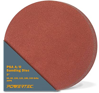 POWERTEC 30 PCS 9 Inch PSA Sanding Disc - 5 Each of 60 80 100 120 180 240 Grits - Assorted Self Adhesive Sandpaper for Drywall, Woodworking, Epoxy with Random Orbital Sanders, DA Sanders (110341V)