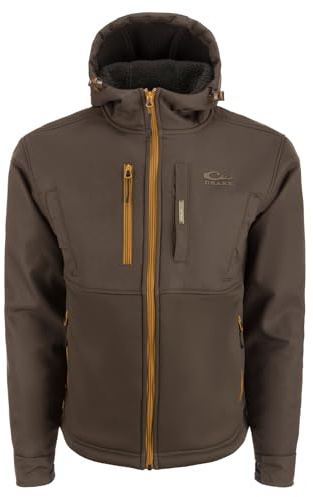 DRAKE Men's MST Hole Shot Hooded Windproof Eqwader 3-Layer Warm Sherpa-Lined Breathable Adjustable Full Zip Hunting Jacket, Green Timber, Large