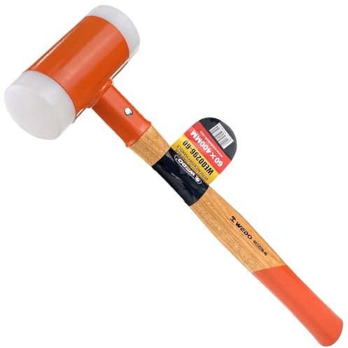 WEDO Icke-studsande dödsslag, dubbel-ansiktsklubba med hickory-trähandtag, 35 x 325 mm, gummiklubbhuvud 600 g, återstudsbeständig nylonhammare för konstruktion, fordon, heminredning