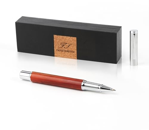 Facile Scriptum | Hochwertiger Premium Tintenroller aus Metall und Holz mit schöner Geschenkbox | Modell Ambitio Rot | Perfekt zum Schreiben und Verschenken | Rotes Palisanderholz