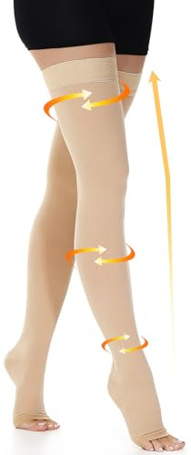 beister 15-20 mmHg Medizinische Kompressionsstrümpfe für Damen Herren, Offene Zehe Lang Kompressionssocken mit Silikonband, Klasse 1 Oberschenkel Stützstrümpfe für Krampfadern, Ödemen, DVT, Flug