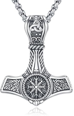 PARYFO Thors Hammer Halskette 925 Sterling Silber Thors Hammer Anhänger Kette Wikinger Amulett Nordische Mythologie Wikinger Mjölnir Schmuck Geschenk für Männer Frauen Jungen