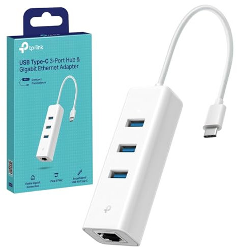 TP-Link UE330C 3-Port USB C to Ethernet Adapter, USB 3.0 to RJ45 LAN Wired Adapter, 3 USB-A 3.0 Ports, 2-in-1, Ultrabook, Chromebook, Plug & Play for Windows, MacOS 10.9/10.10, Linux OS, Plug & Play