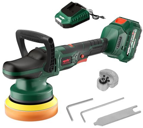 Mellif Poliermaschine Auto, Akku-Exzenterpolierer mit Dual-Action, Bürstenloser Motor, 6-stufiger Geschwindigkeit, 5500 OPM, kompatibel mit Makita 18V Akku (inkl. Mellif 4.0Ah Akku + 2.0A Ladegerät)