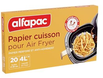 alfapac - Papier Cuisson pour Air Fryer - 20 disques perforés de diamètre 20cm - Circulation optimale de l’air, Blanc