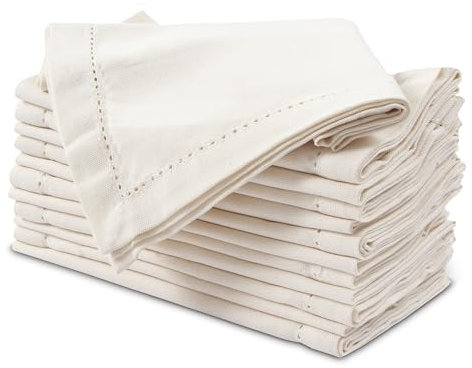 Encasa XO Natural Cloth Napkins Set of 12, 43x43 cm | Cotton Hemstitched Design Dinner Napkins | Washable & Reusable Table Napkins For Dining Table Fall Decoration, Holiday & Christmas Festivals