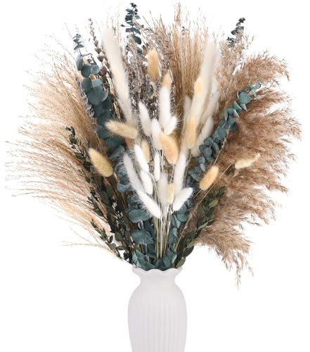 LAUMOE 77 Stück Pampasgras Deko Aesthetic, Trockenblumen Pampasgras Groß Trockenblumen Zum Basteln Getrocknete Blumen für Hochzeits,Boho,Flur,Vasen,Room Vintage Beige Deko
