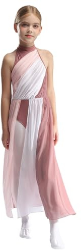 Zaldita Abito da Pattinaggio Artistico per Bambina con Chiffon Body da Balletto Leotards Danza Lirica Classica Abito da Ballerina Latino Americano Dancewear Dusty Pink 9-10 Anni