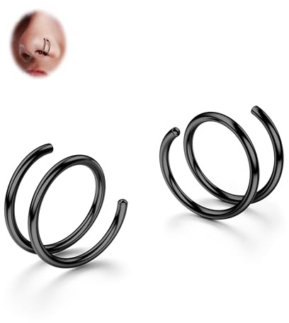 BodyBonita - 2-8 Aros Nasales Dobles de Acero Inoxidable 316L Suavizados para Piercings Individuales 22G 20G 18G Aros Nasales Flexibles con Espiral para Mujer 8 mm 10 mm