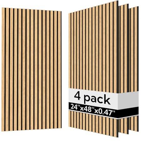 Olanglab Acoustic Wood Wall Panels 4 Pack, Sound Dampening Wood Slat Wall Panels 23.6 x 47.2, Cool Oak