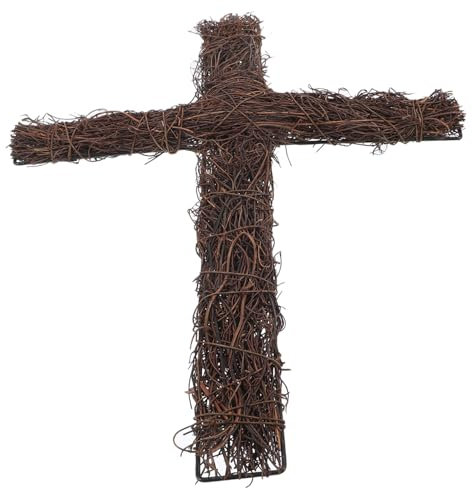 BESPORTBLE Rattan Cross Stake Garden Decor Woven Cross Ornament for DIY Flower Wreath Religious Garden Stake for Lawn Park and Outdoor Decoration