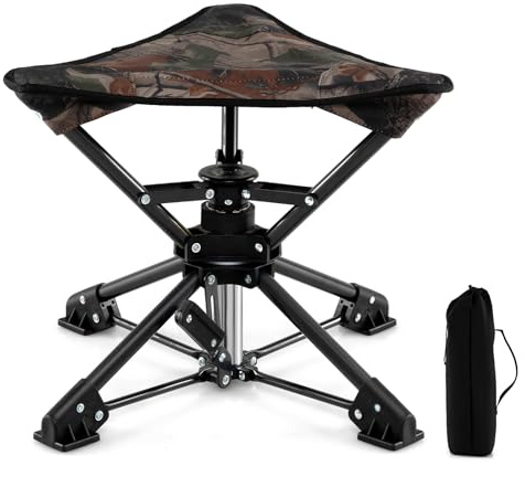 COSTWAY vikbar campingpall, 360° vridbar, anti-Sink-fötter, bärväska, 150 kg belastbar, fiskepall för camping, jakt
