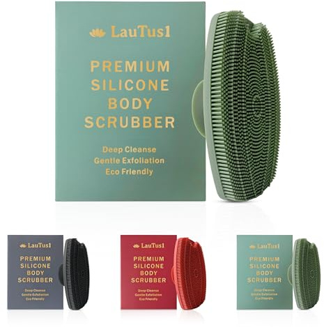 LauTus1 Silicone Body Scrubber - Gentle Exfoliating Shower Brush with Suction Cup & Hook, Soft Loofah Alternative for Men, Women, All Skin Types - Sage Green
