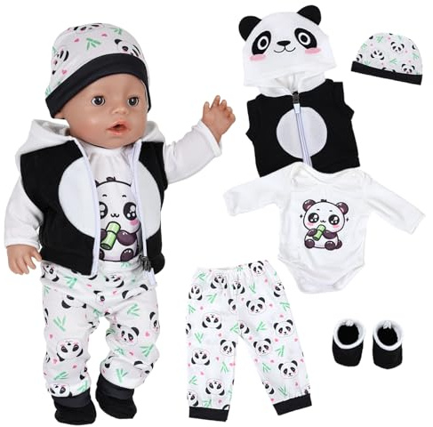 5 Pcs Baby Dolls Clothes for 14-18 Inch Doll, Cute Cartoon Bear Doll Clothes with Jacket Top Pants Socks Bear Ear Hat, Sweet Doll Outfit For 35-43cm Dolls, Birthday and Festival Gifts for Girls Boys