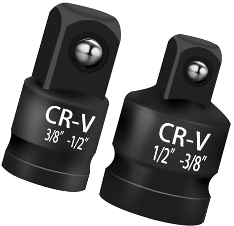 2 Pcs Impact Socket Adapter and Reducer Set 1/2 to 3/8 & 3/8 to 1/2 Impact Adapter Breaker Bar Wrench Conversion Kit for Drill Breaker Bar Ratchet Drive Adults Black Carbon Steel