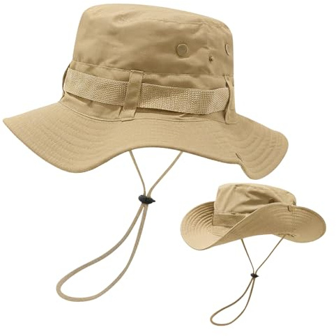 FYting Herrfiskarhatt, buckethatt, stor brätte safari, sommarhatt, med vindtätt rep, solskydd, regntät, för fiske, strand, bergsklättring, vandring (marinblå)