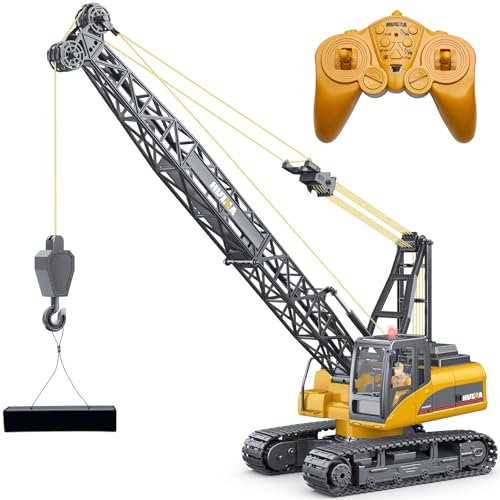 Hitish Remote Control Tower Crane Die Cast Truck Hoist Dragline 1:14 Scale 2.4GHz Remote Control Engineering Lift Model Truck Crawler Loader Excavator Bulldozer Construction Toy for Boys & Girls