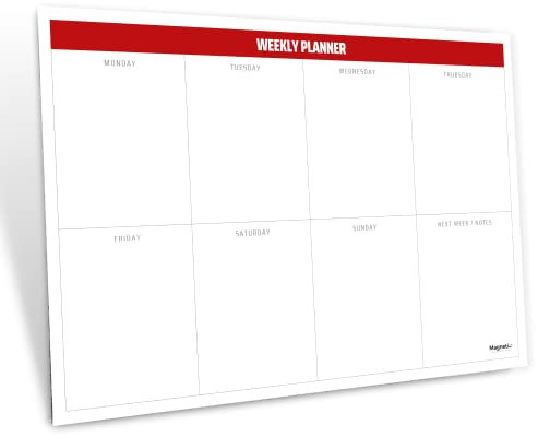 Magnetic Innovations Weekly Planner Notepad, Magnetic Backing for Fridge Mounting, 54 Sheets, 100gsm Paper, 17x25cm, Red
